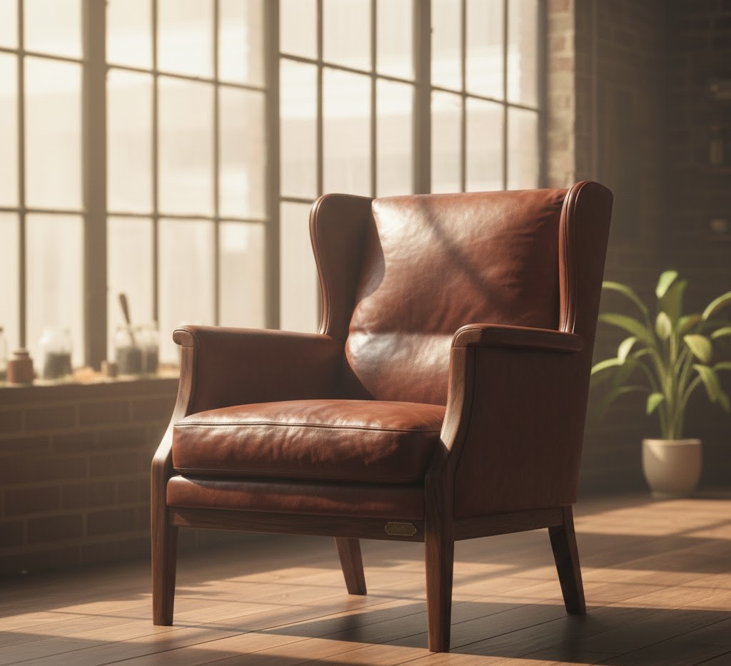 Renoverad fåtölj med läder